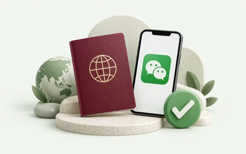 Паспорт, смартфон с WeChat и отметка проверки личности